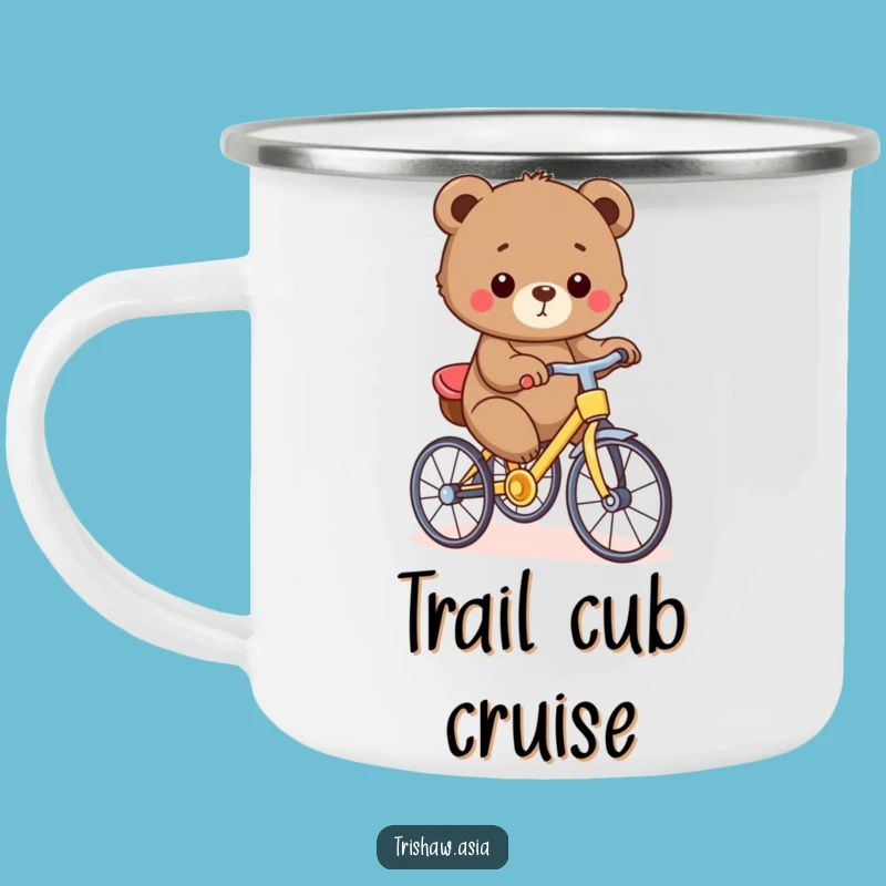 Funny Bear Cub Trishaw Camping Mug - Durable Cub, Outdoor Adventure