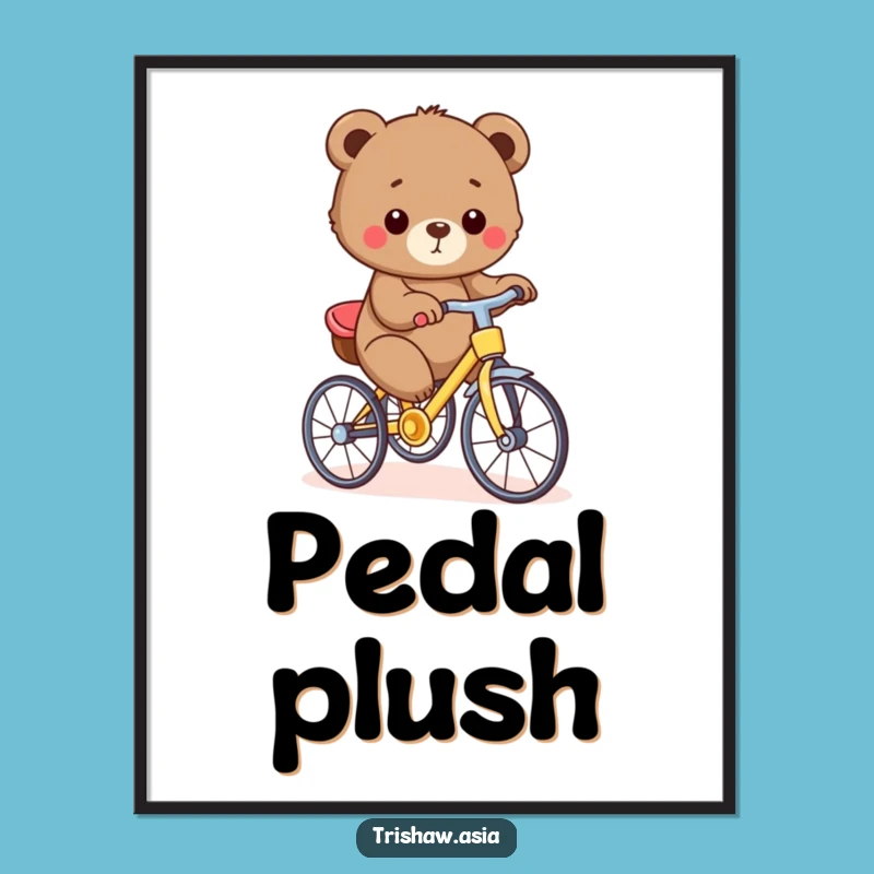 Funny Bear Cub Trishaw Digital Print - Cute Rider, Whimsical Wall Art