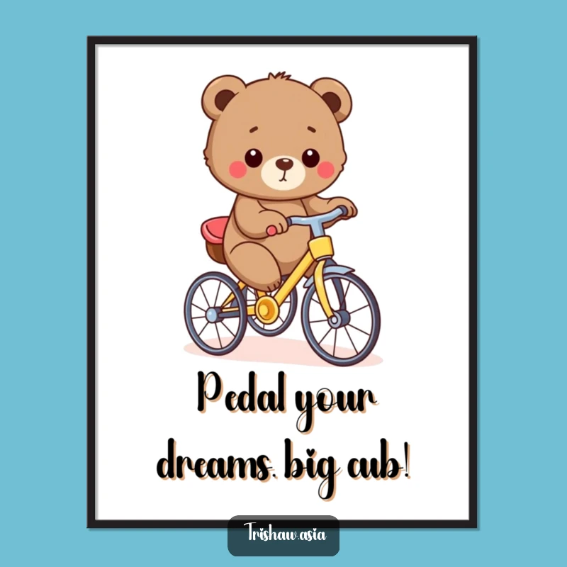 Free Printable Wall Art: Bear Cub's Trishaw Adventure for Whimsical & Playful Home Decor