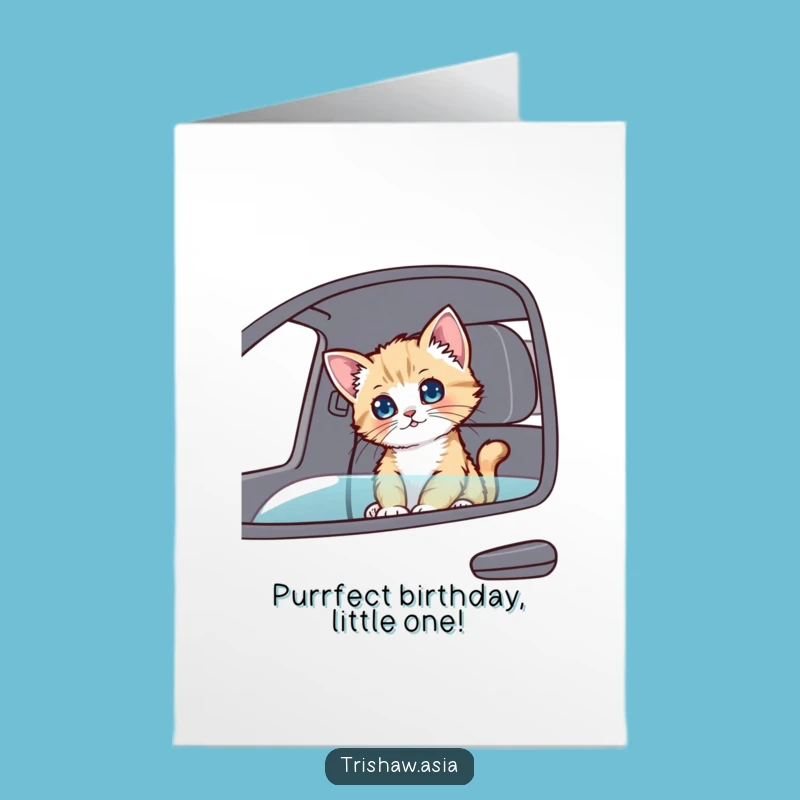 Free Printable Birthday Card: Curious Kitten's Joyride for a Purrfect Celebration!