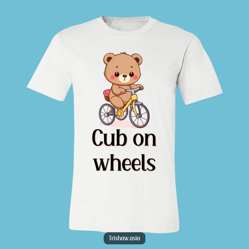 Funny Bear Cub Trishaw T-Shirt - Cute Rider, Playful Casual Wear